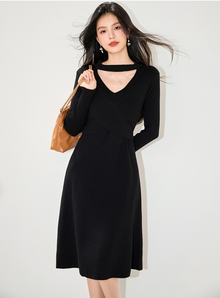 Halter slim dress temperament V-neck sweater dress for women