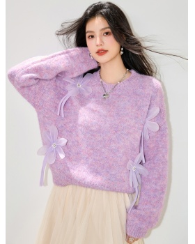 Flowers autumn sweater France style knitted tops for women