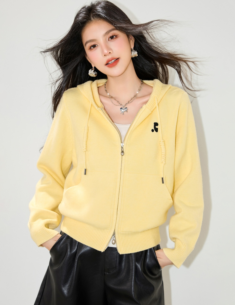 Hooded Korean style coat autumn knitted sweater for women
