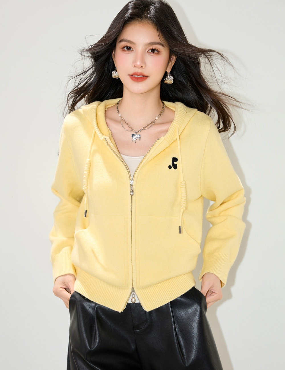 Hooded Korean style coat autumn knitted sweater for women
