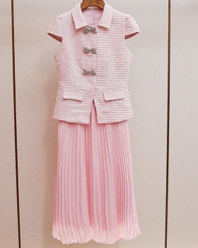 A-line skirt coarse flower waistcoat 2pcs set