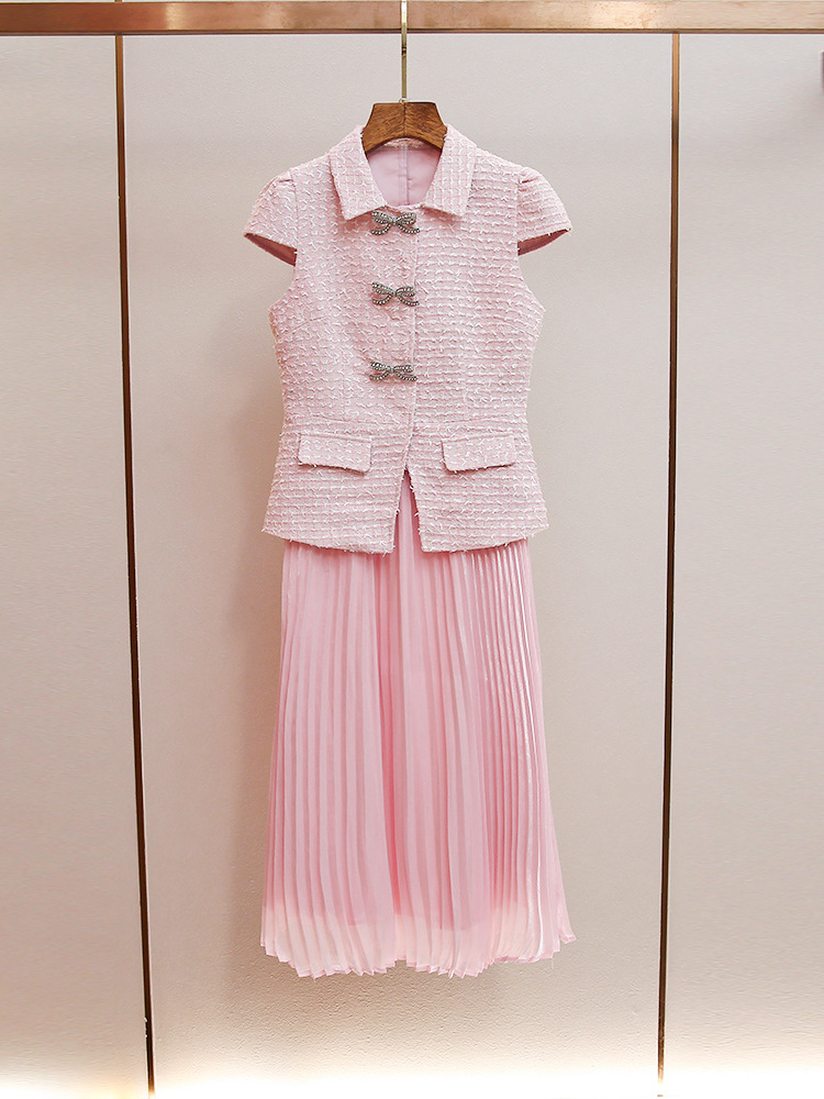 A-line skirt coarse flower waistcoat 2pcs set