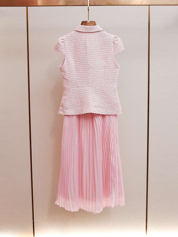 A-line skirt coarse flower waistcoat 2pcs set