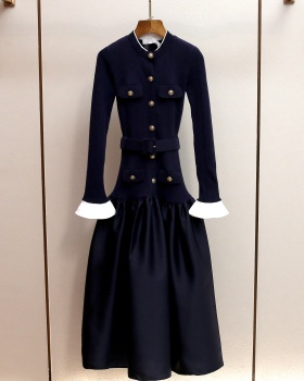Ladies long France style formal dress A-line knitted dress