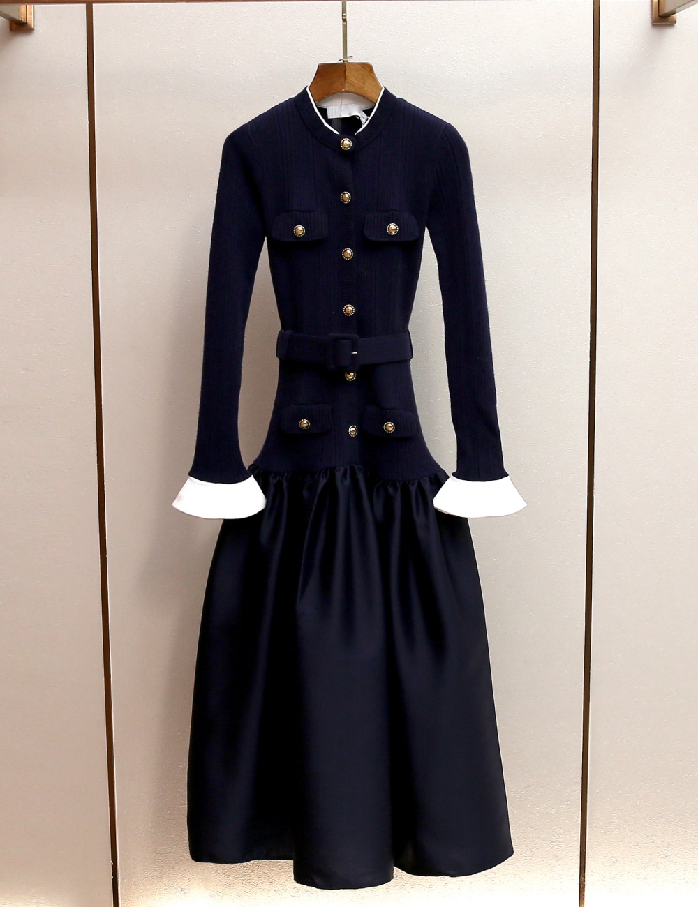 Ladies long France style formal dress A-line knitted dress