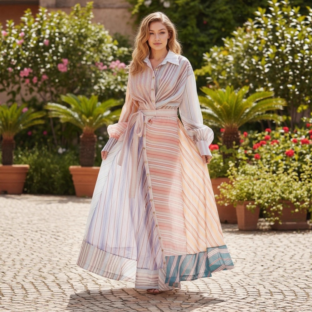 Printing splice long dress mixed colors niche dress