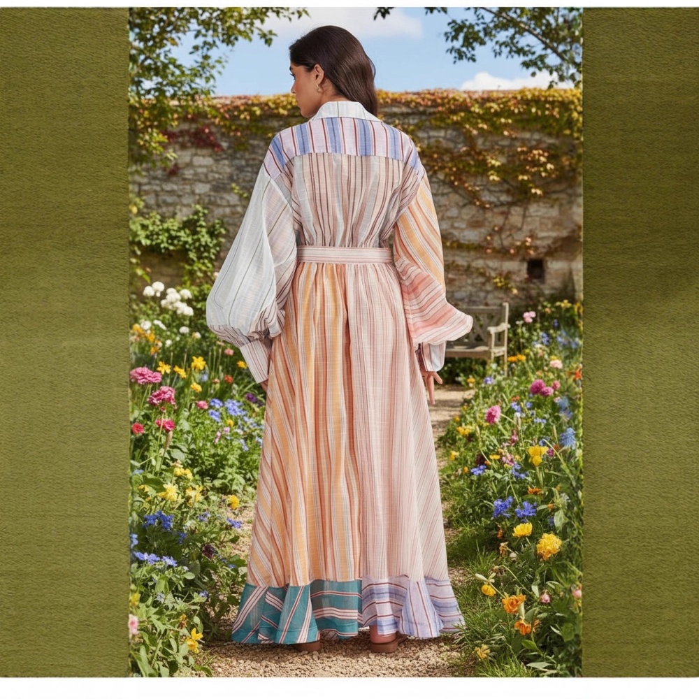 Printing splice long dress mixed colors niche dress