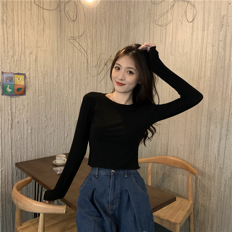Autumn basis T-shirt long sleeve round neck tops