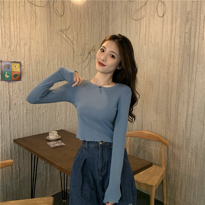 Autumn basis T-shirt long sleeve round neck tops