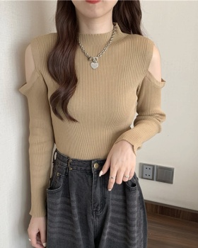 Autumn long sleeve knitted pure slim half high collar tops