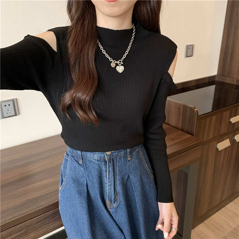 Autumn long sleeve knitted pure slim half high collar tops