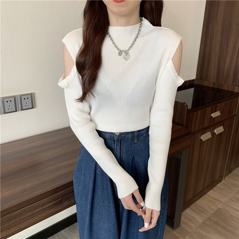 Autumn long sleeve knitted pure slim half high collar tops