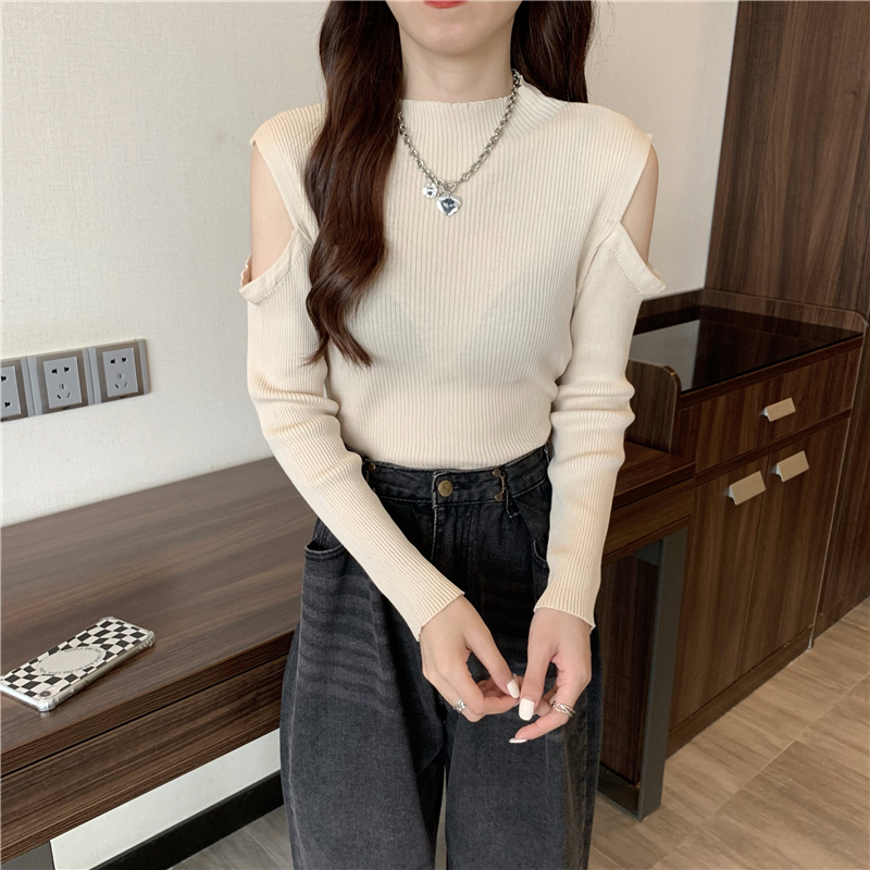 Autumn long sleeve knitted pure slim half high collar tops