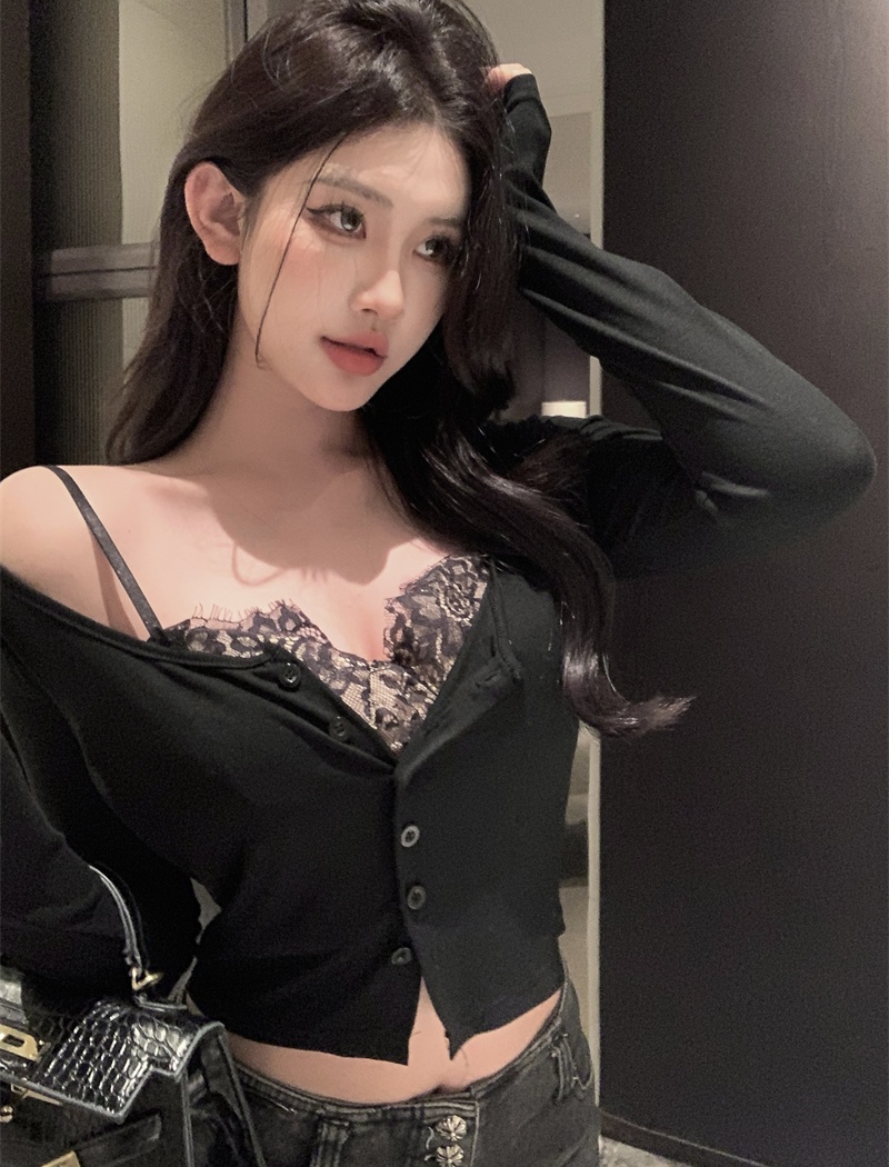 Splice Pseudo-two sexy lace tops