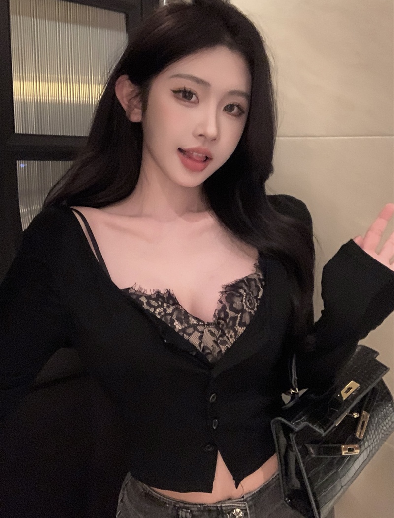 Splice Pseudo-two sexy lace tops