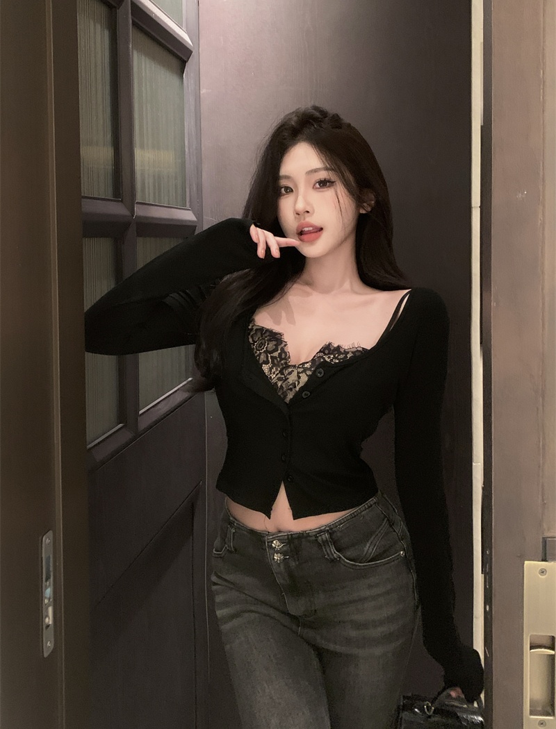 Splice Pseudo-two sexy lace tops