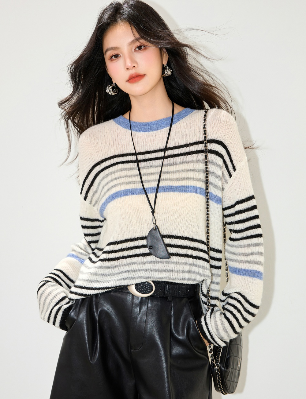 Thin spring and autumn cardigan knitted stripe coat
