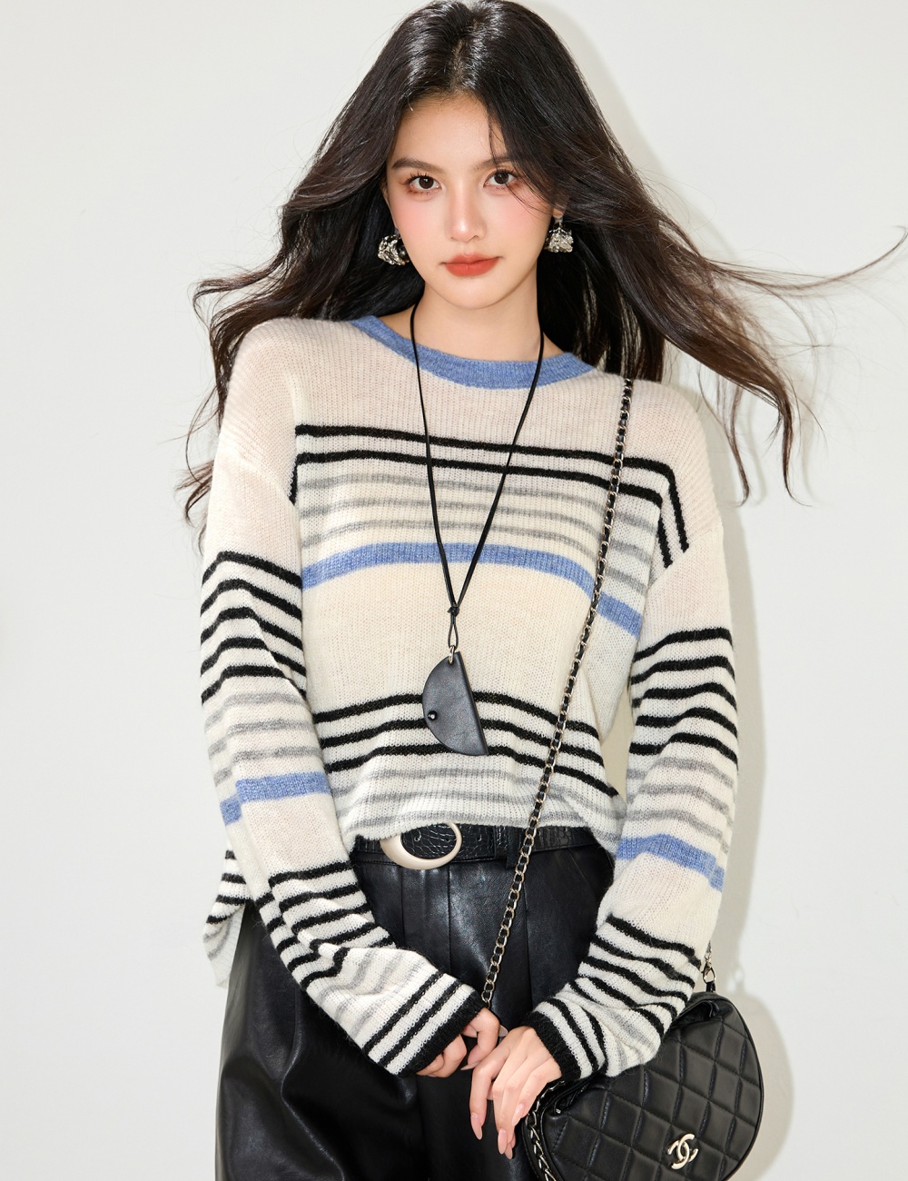 Thin spring and autumn cardigan knitted stripe coat