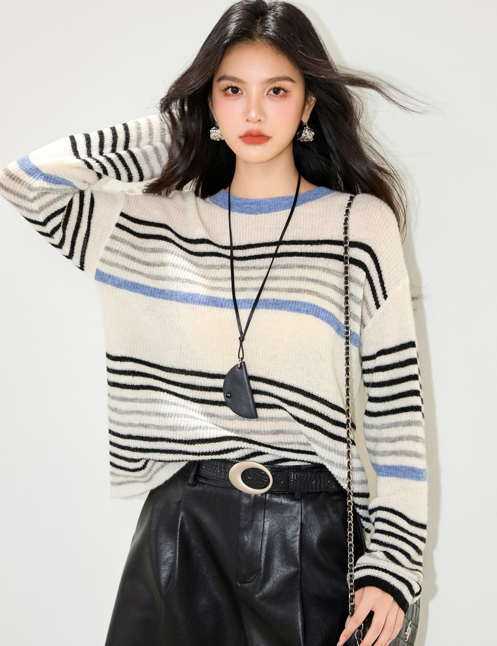 Thin spring and autumn cardigan knitted stripe coat