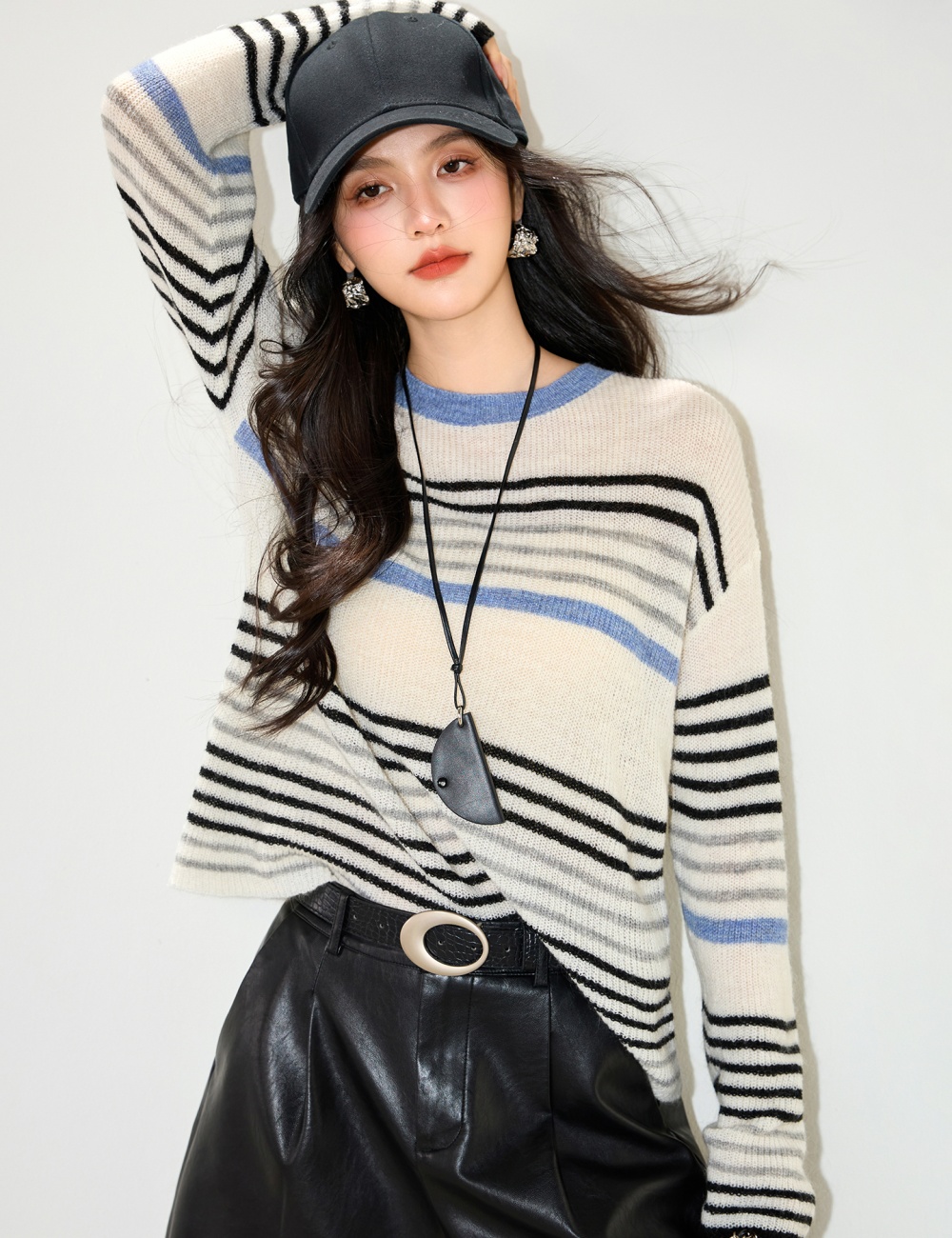 Thin spring and autumn cardigan knitted stripe coat