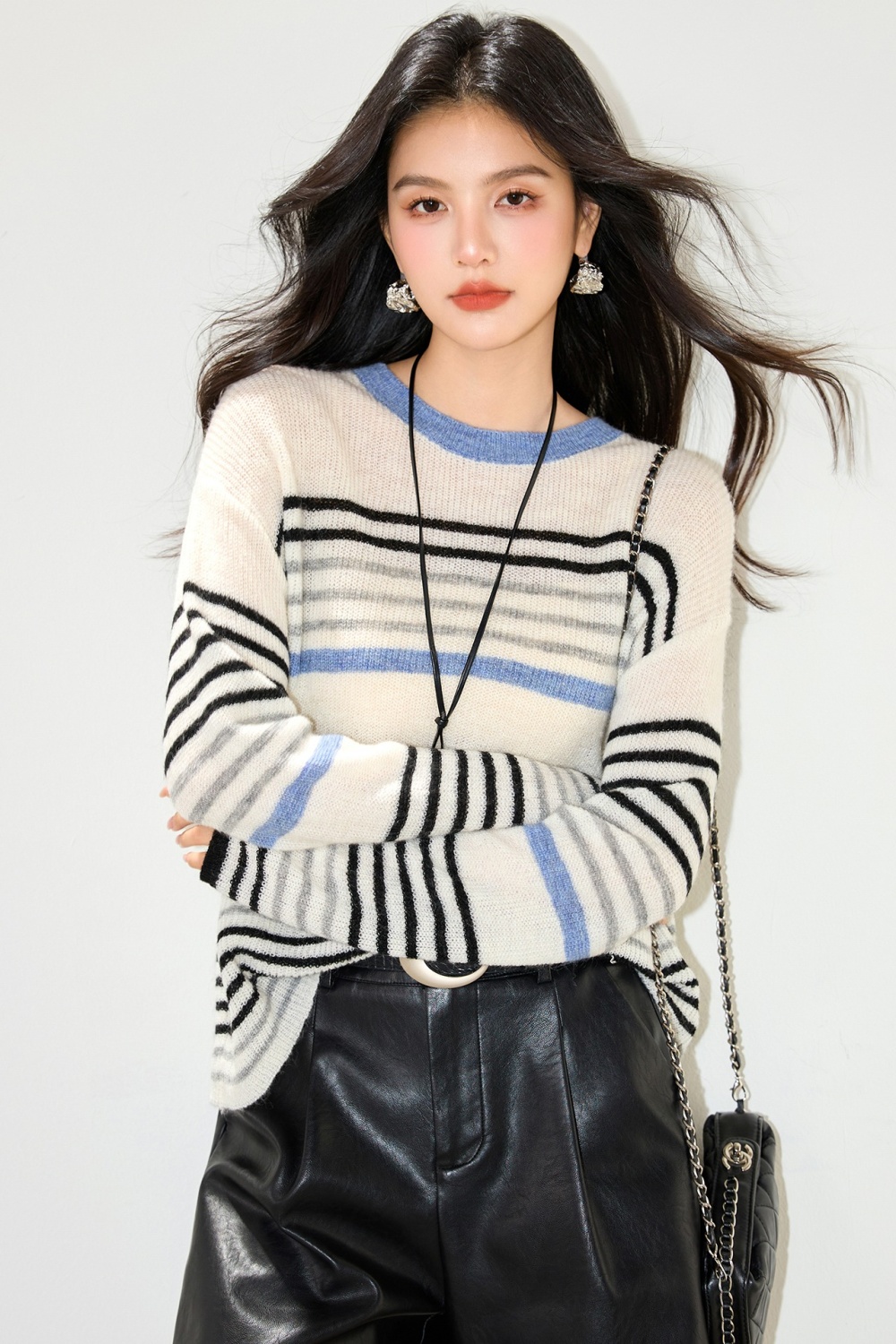 Thin spring and autumn cardigan knitted stripe coat