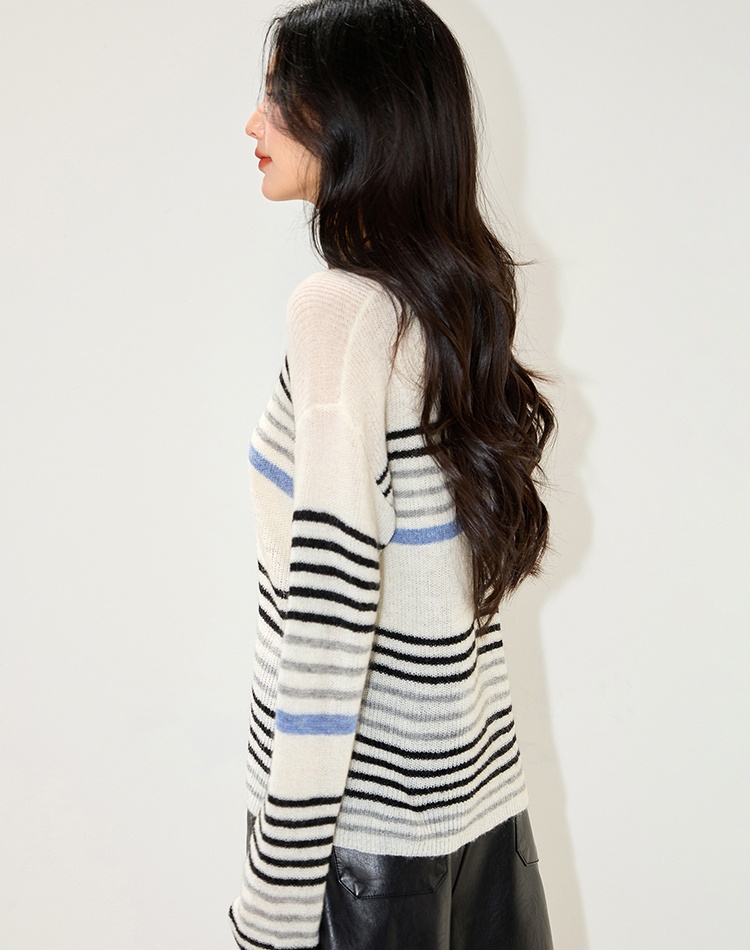 Thin spring and autumn cardigan knitted stripe coat
