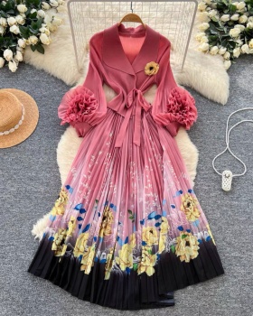 Disk flowers business suit fold dress for women