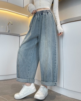 Pure cotton straight nine tenths harem light-blue pants
