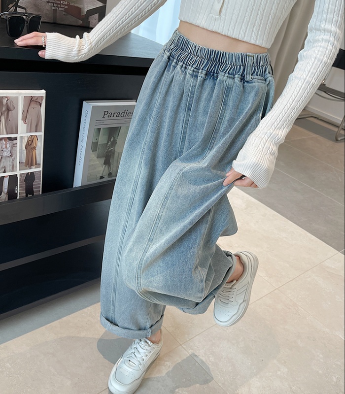 Pure cotton straight nine tenths harem light-blue pants