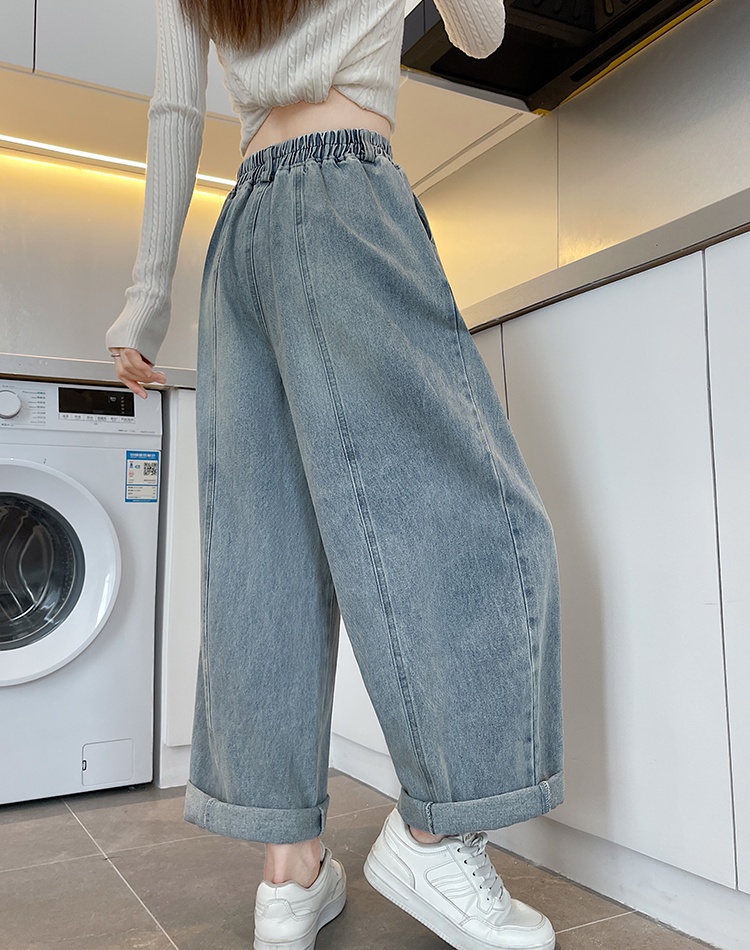 Pure cotton straight nine tenths harem light-blue pants