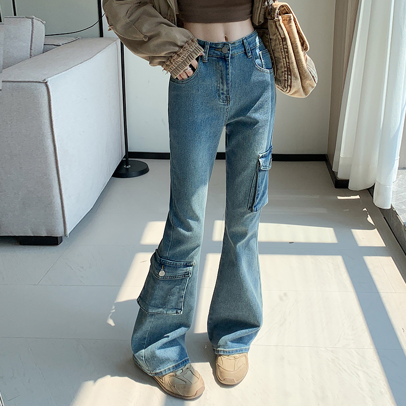 Denim elasticity work clothing Casual long pants for women