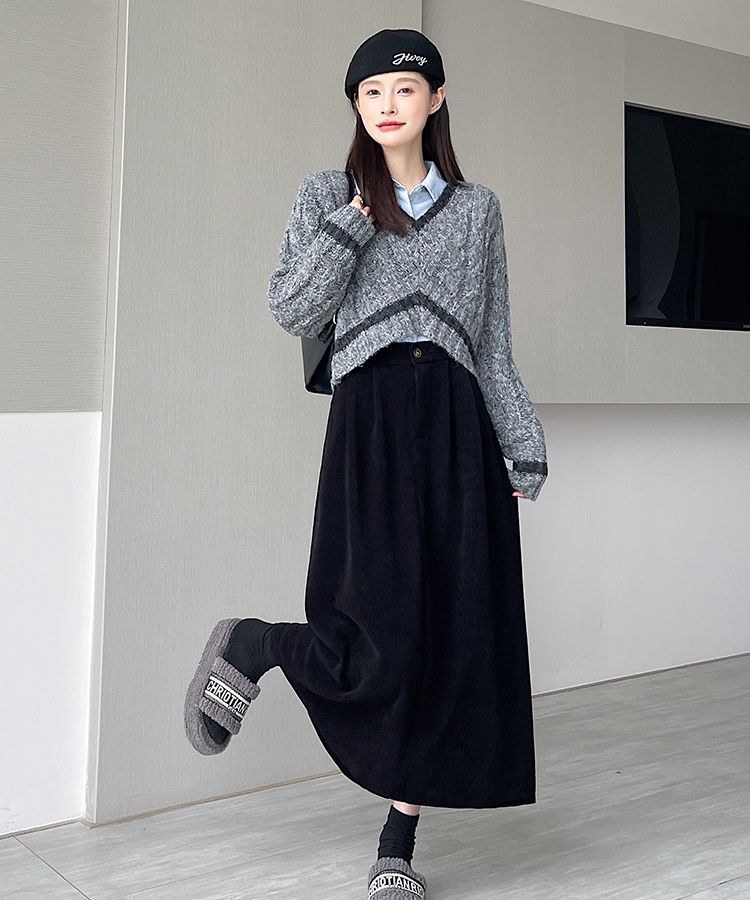 Autumn A-line skirt college style long dress for women