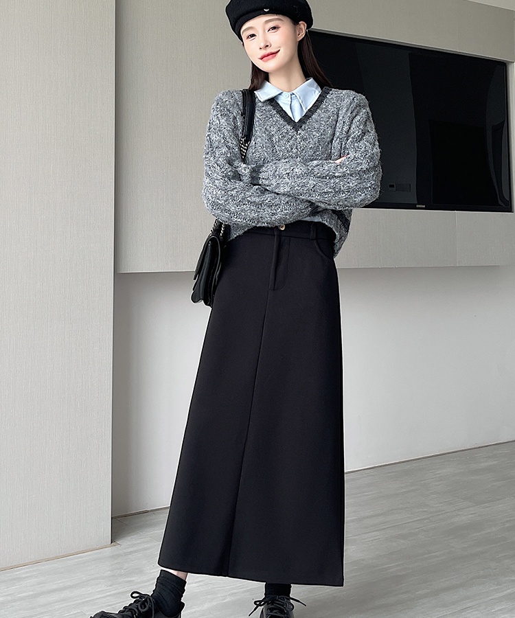 Thick woolen temperament retro autumn skirt for women