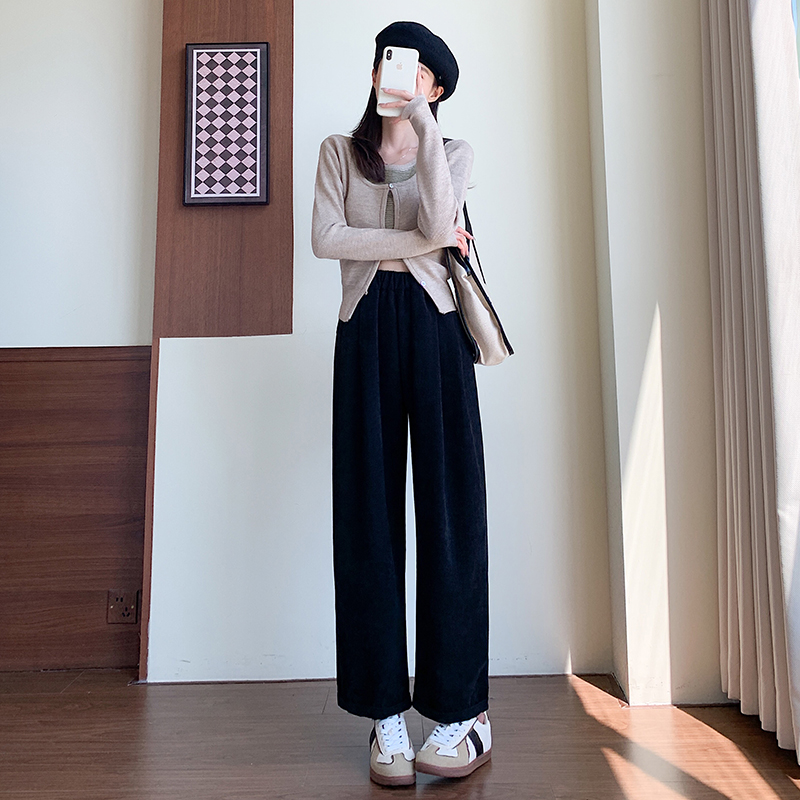 Simple all-match wide leg pants pure velvet long pants