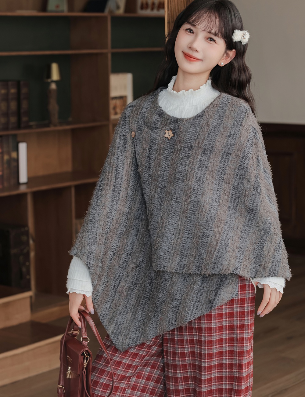 Temperament tender shawl gray loose cloak for women