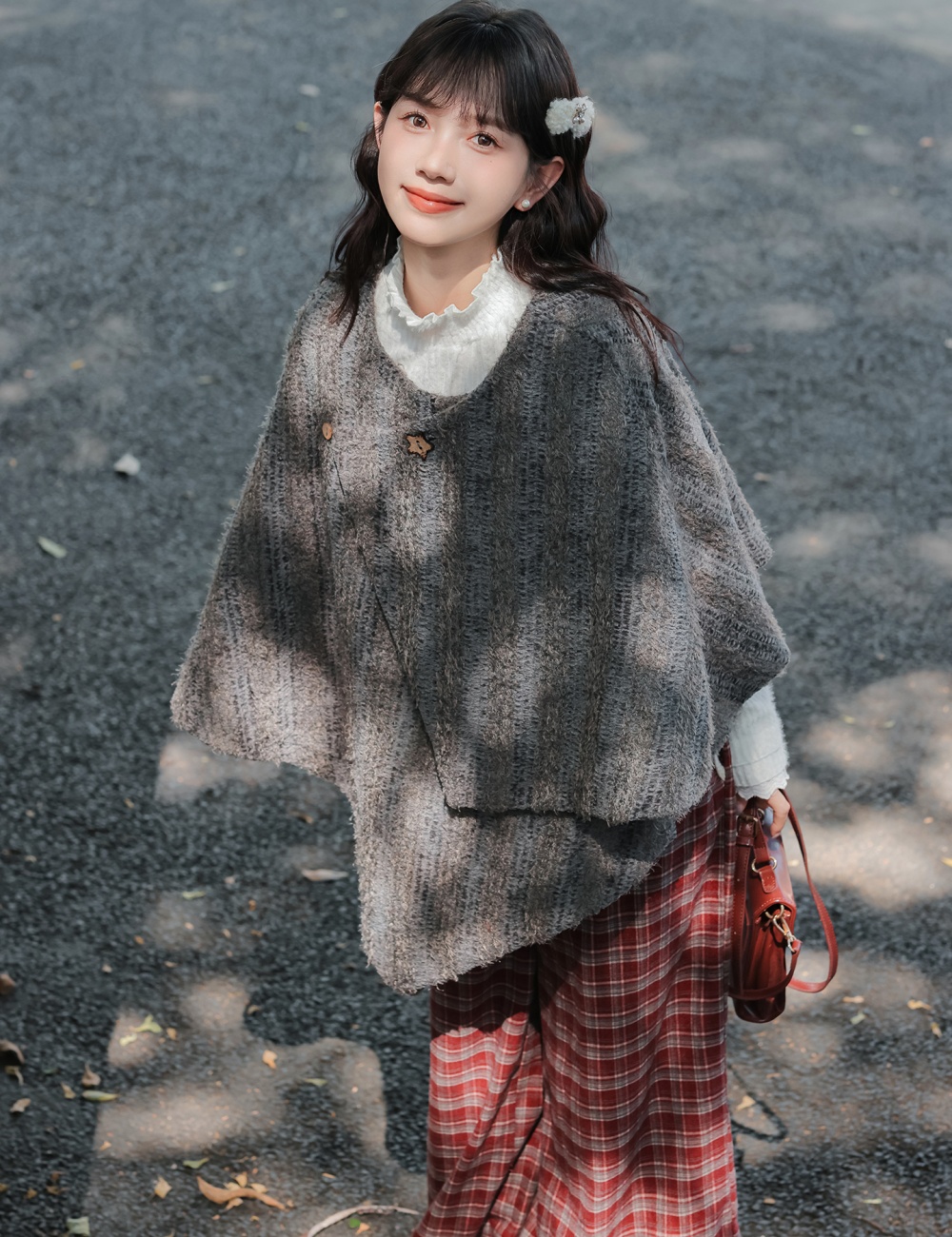 Temperament tender shawl gray loose cloak for women
