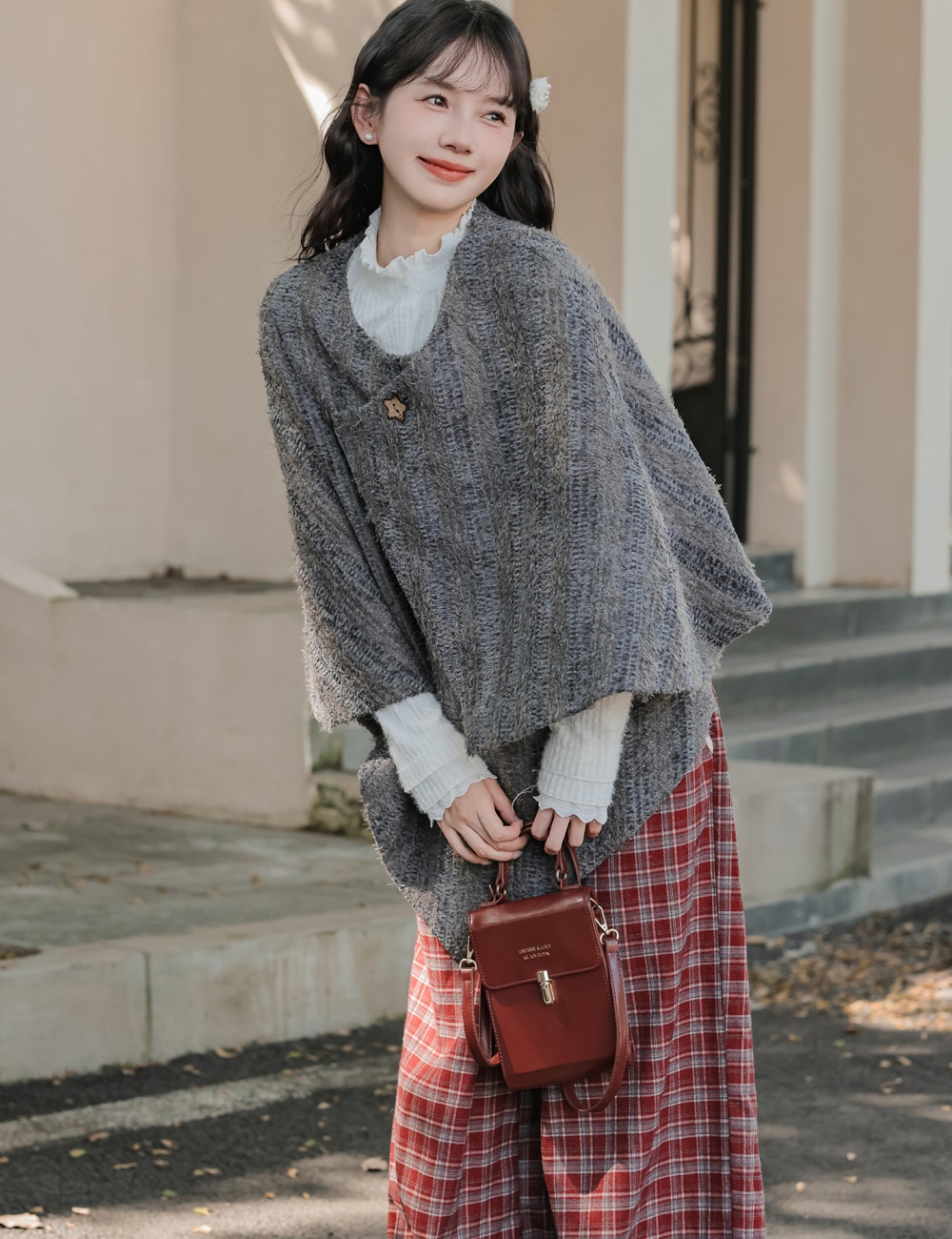 Temperament tender shawl gray loose cloak for women