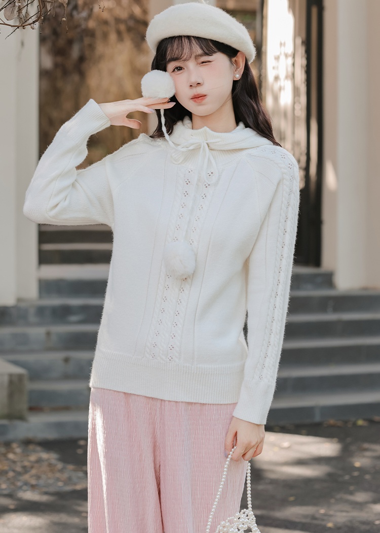 Wood ear straight casual pants lace sweater a set for women