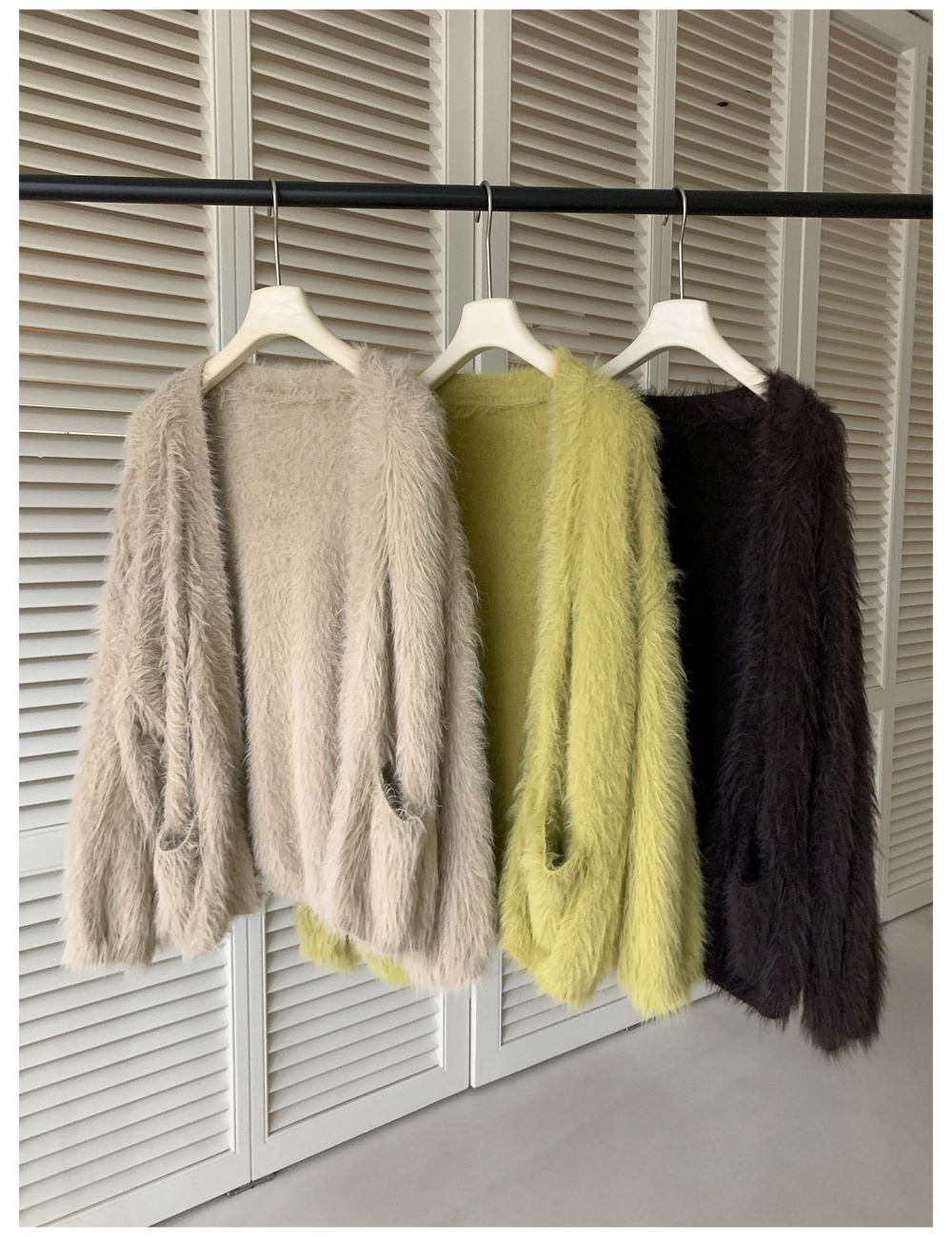 Mohair lazy sweater sling plush cardigan 2pcs set