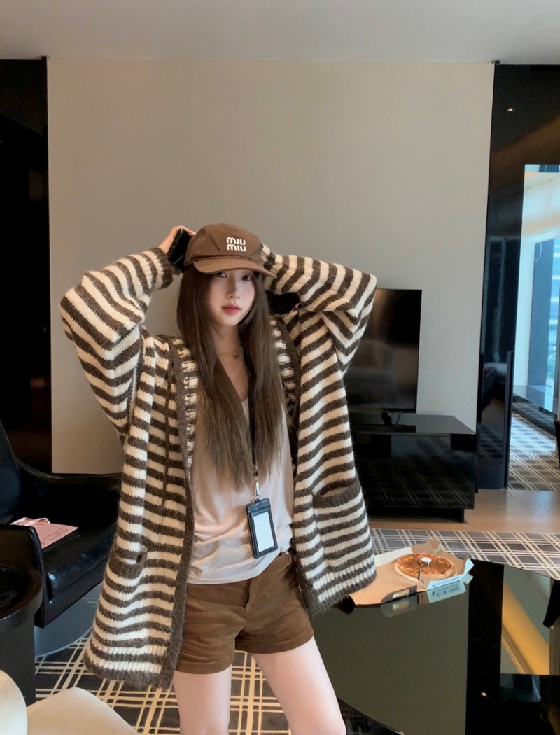 Mixed colors retro sweater hooded lazy cardigan for women