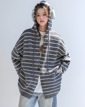 Wool stripe coat autumn knitted tops for women