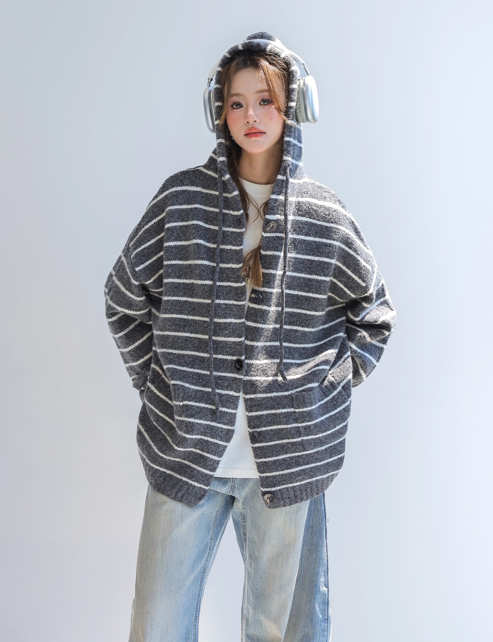 Wool stripe coat autumn knitted tops for women