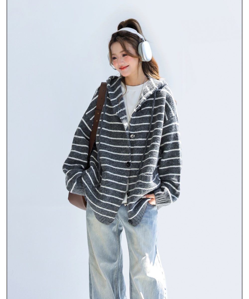 Wool stripe coat autumn knitted tops for women