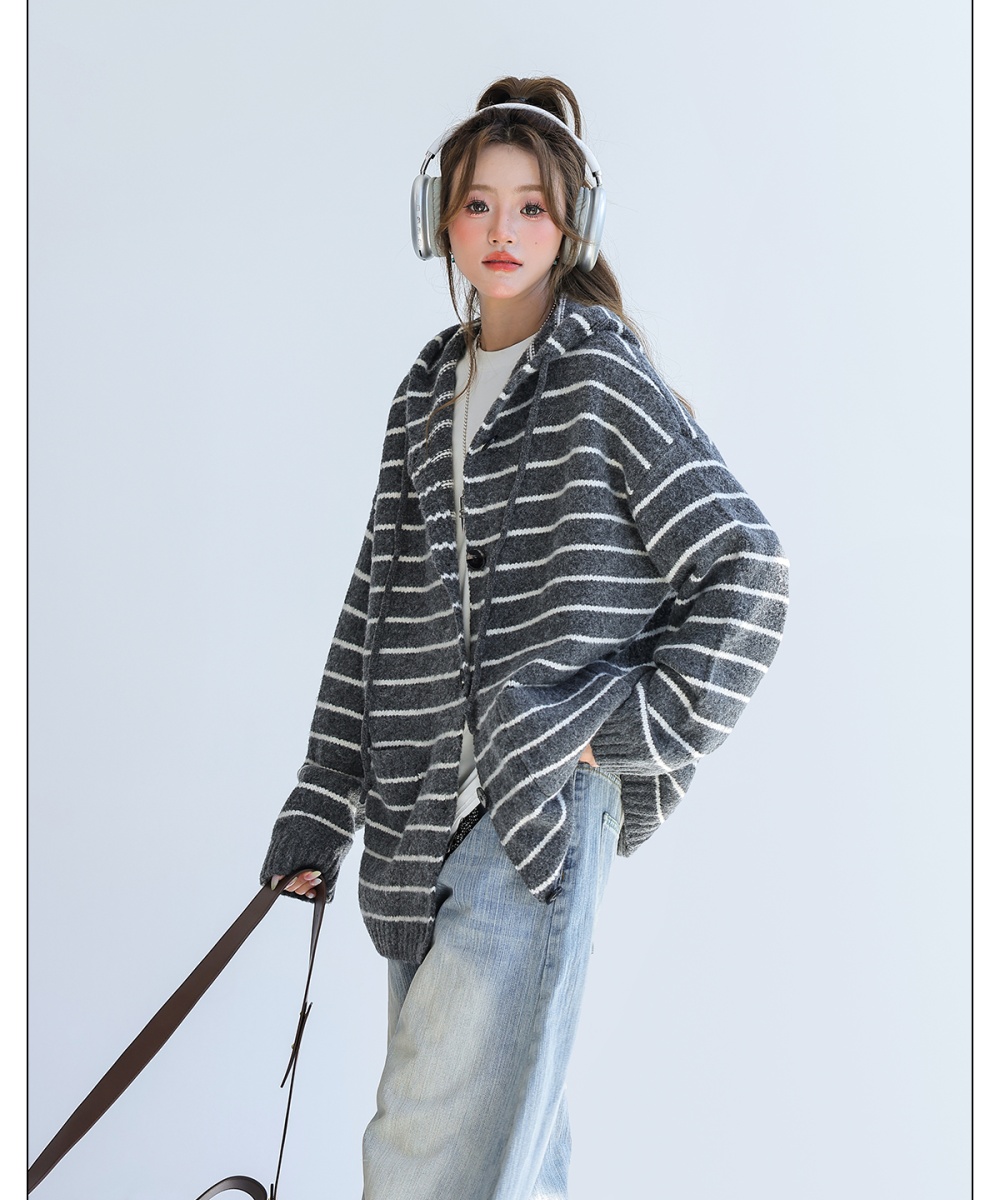 Wool stripe coat autumn knitted tops for women