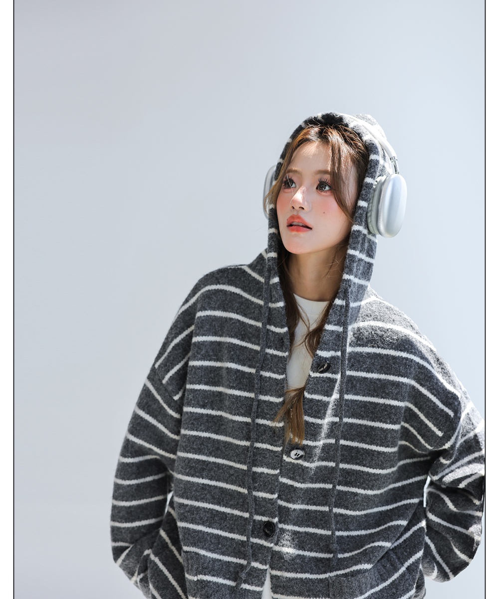 Wool stripe coat autumn knitted tops for women