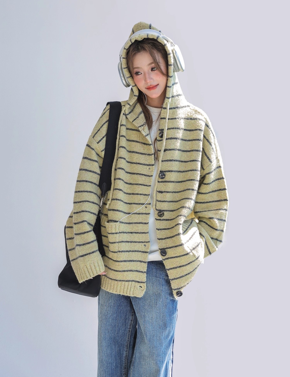 Wool stripe coat autumn knitted tops for women