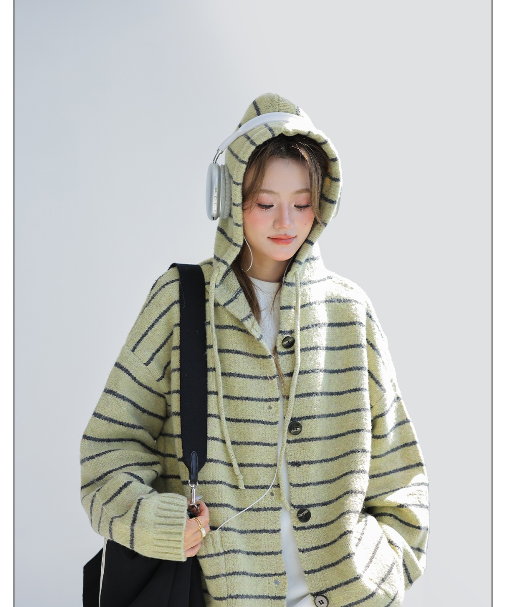 Wool stripe coat autumn knitted tops for women