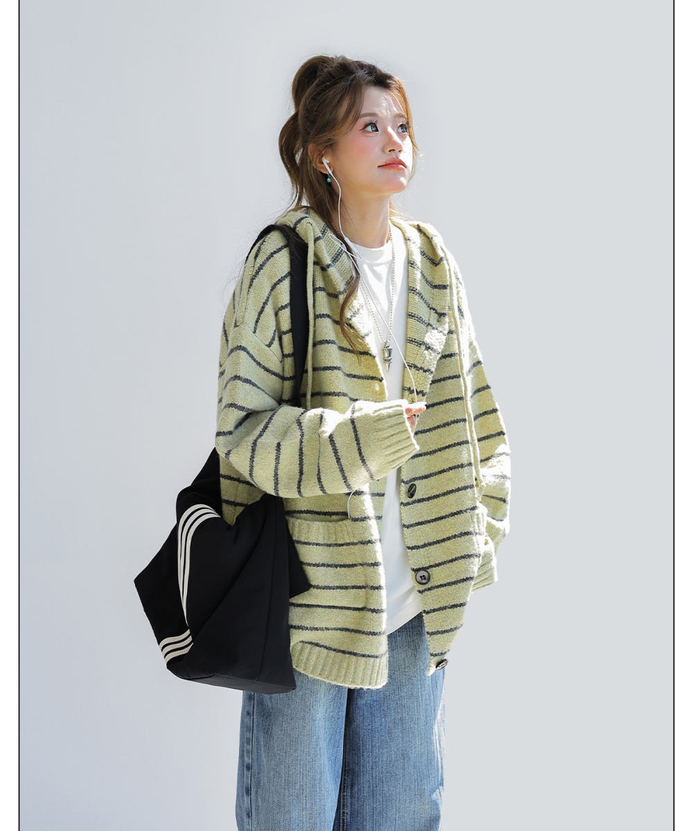 Wool stripe coat autumn knitted tops for women