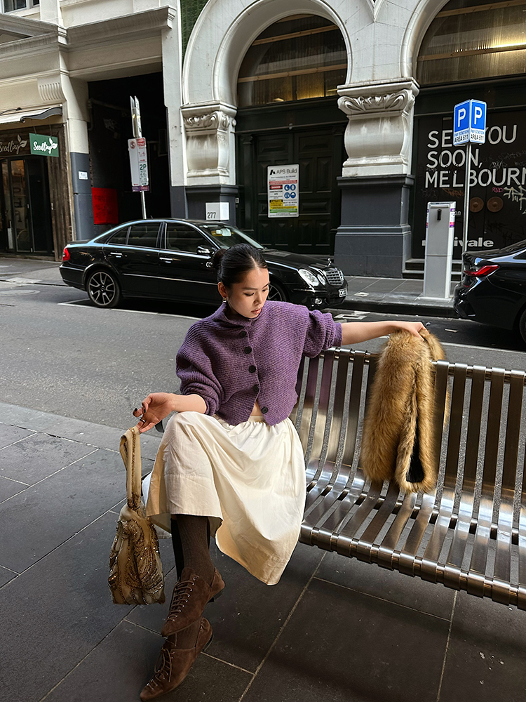 High collar purple sweater thick tops for women