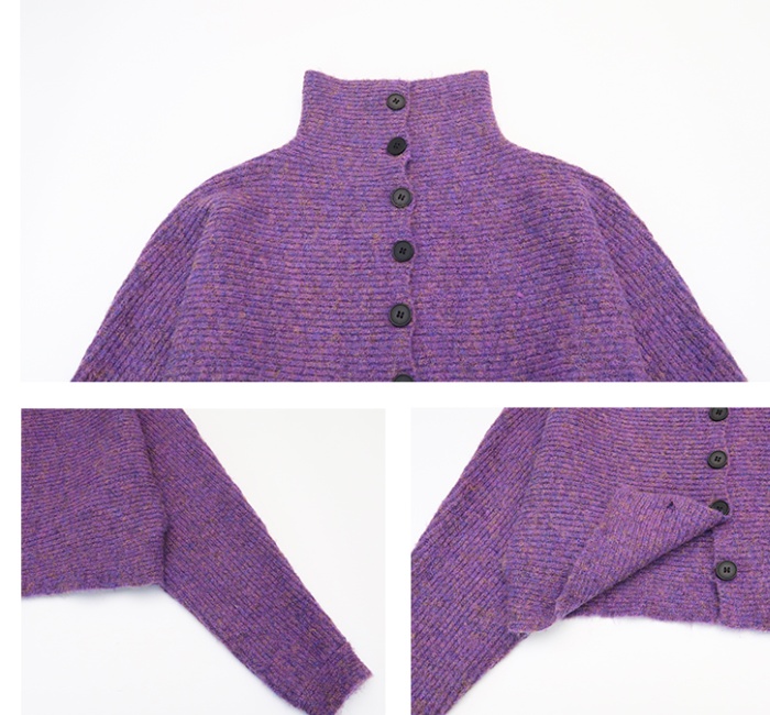 High collar purple sweater thick tops for women